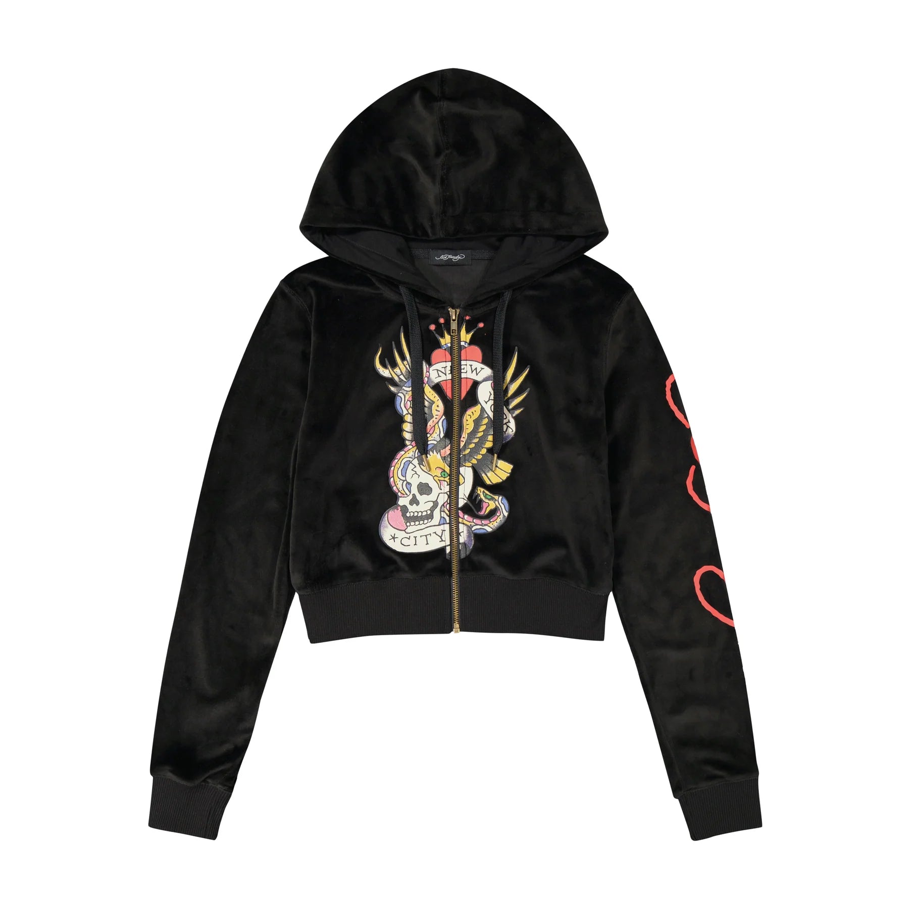 Velour Skull Zip Up Hoodie Hoodie with Tied Waist Feminine Flattering
