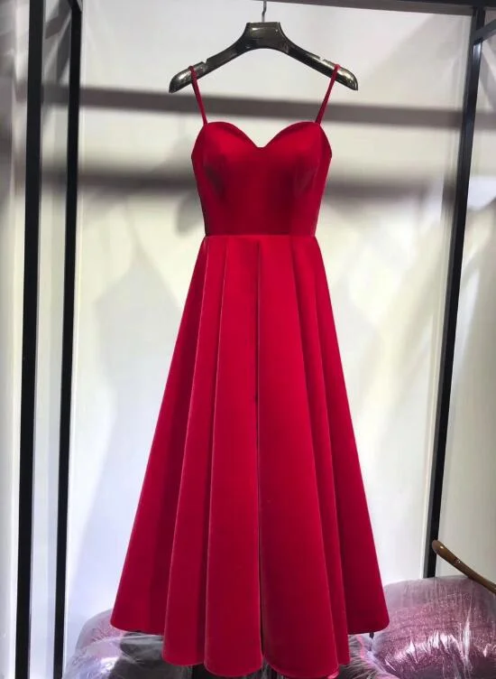 Beautiful Vintage Tea Length Velvet Straps Party Dress, Evening Gowns Tunics Formal black Beautiful Vintage Tea Length Velvet Straps Party Dress, Evening Gowns Tunics Formal black
