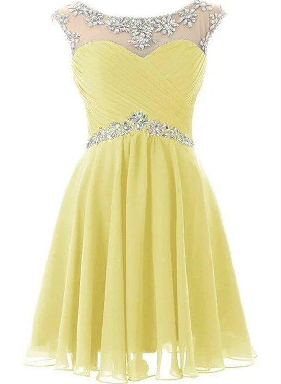 Yellow Chiffon Beaded Party Dress, Short Party Dress, Homecoming Dress Chiffon Maxi Beach Yellow Chiffon Beaded Party Dress, Short Party Dress, Homecoming Dress Chiffon Maxi Beach