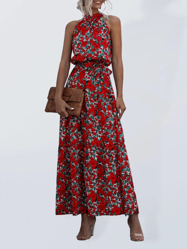 New polka dot print halter neck tie dress dress Tunics Trendy modern