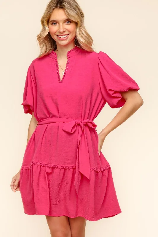 PLUS NOTCHED MOCK NECK MINI LENGTH WOVEN DRESS Crew Neckline Sporty