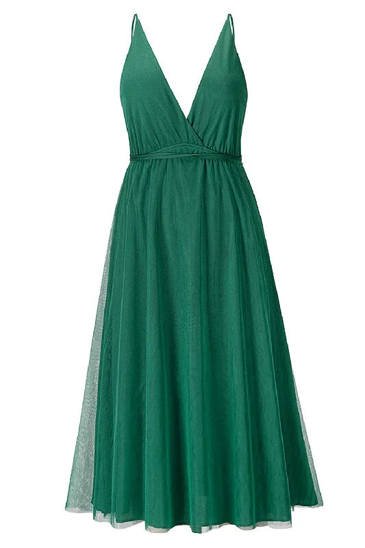 Simple Deep V Neck Green Party Dress Tunics Hiking breathable