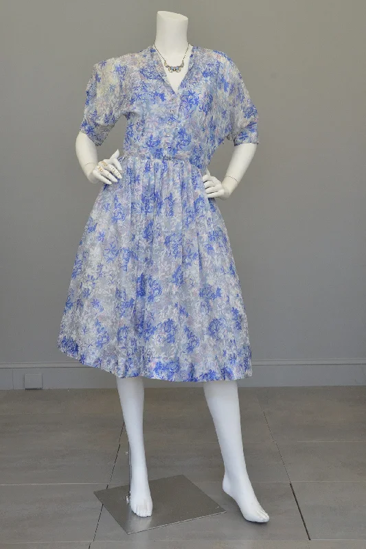 1940s 50s Semi Sheer Petal Print Two Piece Party Dress by Henry Rosenfeld Tunics Timeless classic 1940s 50s Semi Sheer Petal Print Two Piece Party Dress by Henry Rosenfeld Tunics Timeless classic