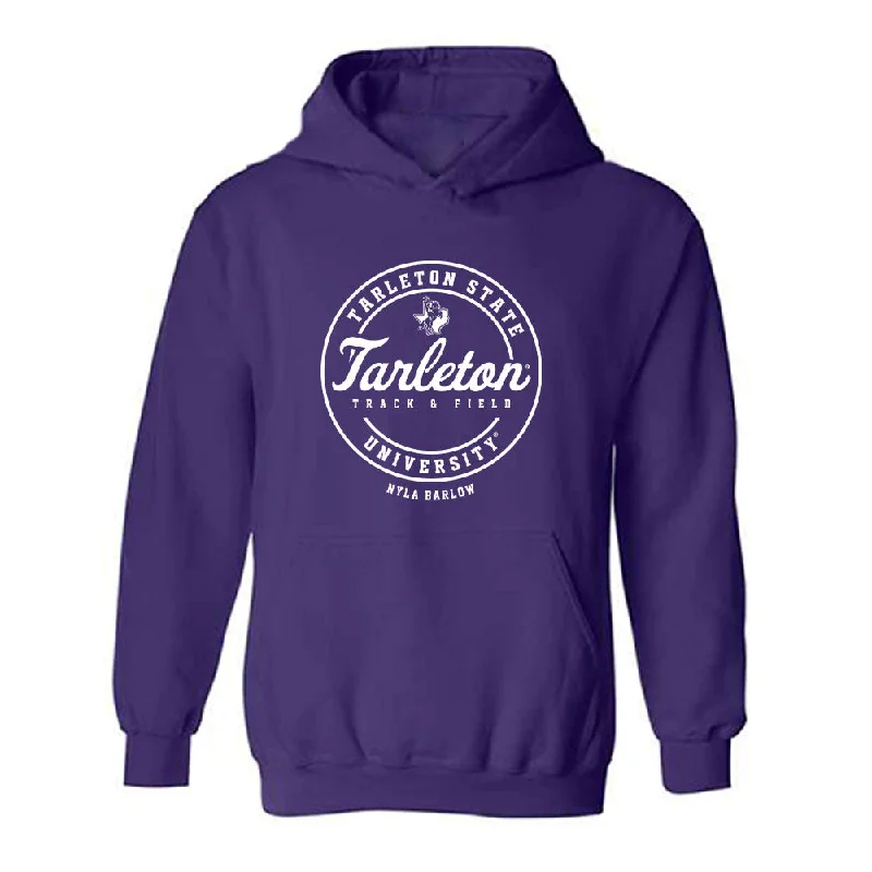 Tarleton State - NCAA Women's Track & Field : Nyla Barlow - Classic Fashion Shersey Hooded Sweatshirt Hoodie with Color Block Contrast Stylish Tarleton State - NCAA Women's Track & Field : Nyla Barlow - Classic Fashion Shersey Hooded Sweatshirt Hoodie with Color Block Contrast Stylish