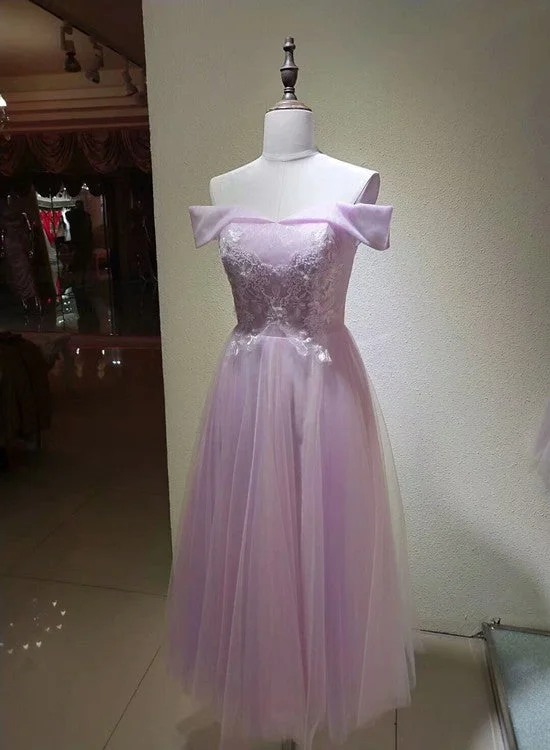 Charming Pink Tulle Vintage Party Dress, Cute Pink Bridesmaid Dress, Tea Length Formal Dress Lace Sexy Club Charming Pink Tulle Vintage Party Dress, Cute Pink Bridesmaid Dress, Tea Length Formal Dress Lace Sexy Club