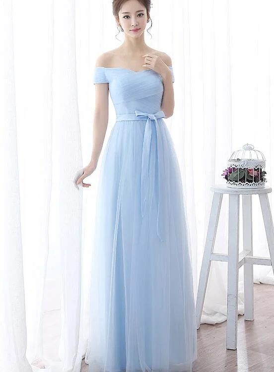 Light Blue Off the Shoulder Simple Pretty Bridesmaid Dress, Light Blue Party Dress Chiffon Maxi Beach Light Blue Off the Shoulder Simple Pretty Bridesmaid Dress, Light Blue Party Dress Chiffon Maxi Beach