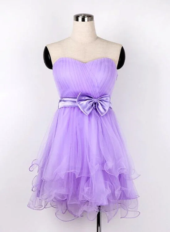 Lovely Lavender Sweetheart Teen Formal Dress with Bow, Cute Short Party Dress Tunics Velvet soft Lovely Lavender Sweetheart Teen Formal Dress with Bow, Cute Short Party Dress Tunics Velvet soft