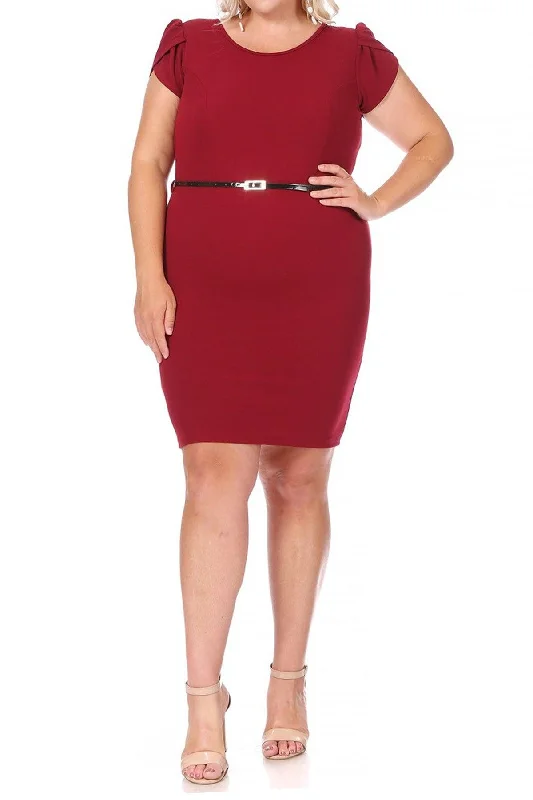 Women's Elegant Plus Size Solid Pencil Work Dresses Short Sleeve Round Neck with Belt Tunics Practical durable Women's Elegant Plus Size Solid Pencil Work Dresses Short Sleeve Round Neck with Belt Tunics Practical durable