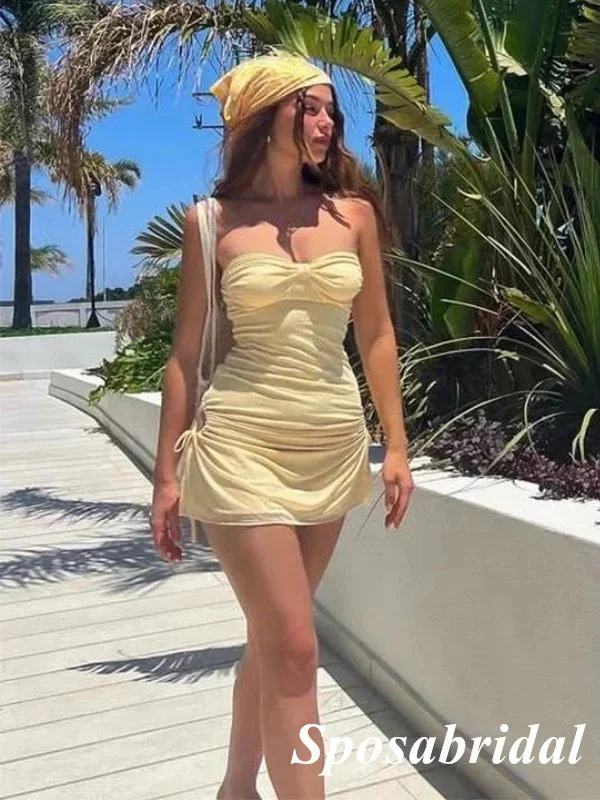 Sexy Yellow Chiffon Sweetheart Mini Dresses/ Homecoming Dresses, PD3593 Cozy Satin Mini Dress Sexy Yellow Chiffon Sweetheart Mini Dresses/ Homecoming Dresses, PD3593 Cozy Satin Mini Dress
