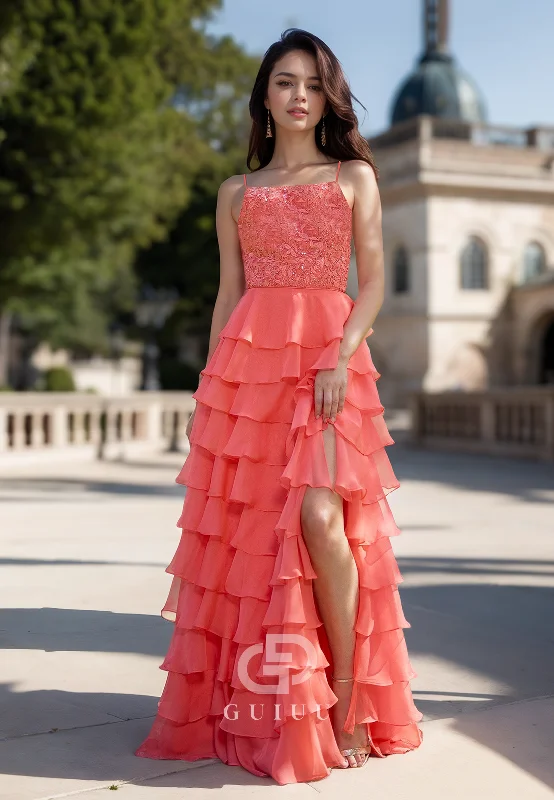 Watermelon A-Line Scoop Prom Dress with Slit Backless Evening Party Dress Tunics Distressed trendy Watermelon A-Line Scoop Prom Dress with Slit Backless Evening Party Dress Tunics Distressed trendy