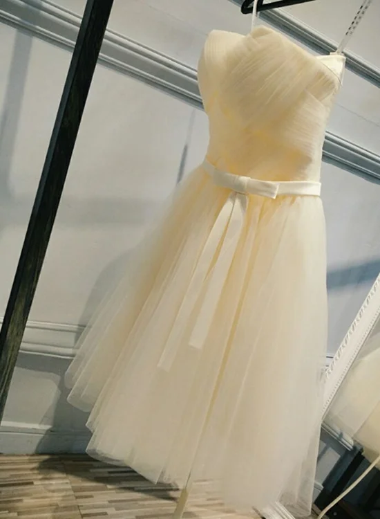 Cute  Tulle Knee Length Party Dress with Bow, Cute Formal Dress Tunics Canvas sturdy