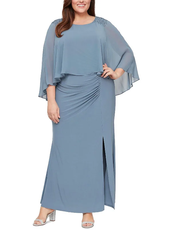 Plus Womens Beaded Popover Evening Dress Tunics Evening elegant