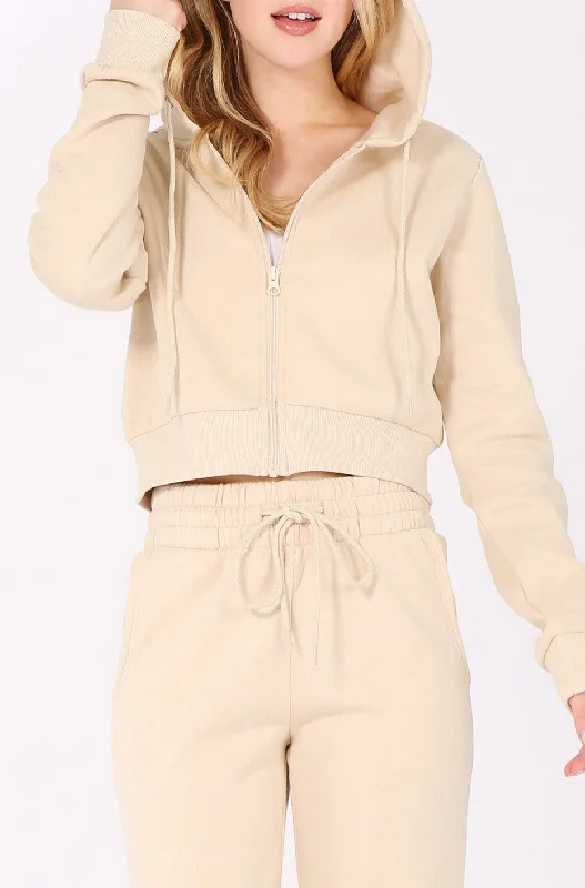 Cropped Zip Up Hoodie Hoodie with Hem Patch Decorative Personalized
