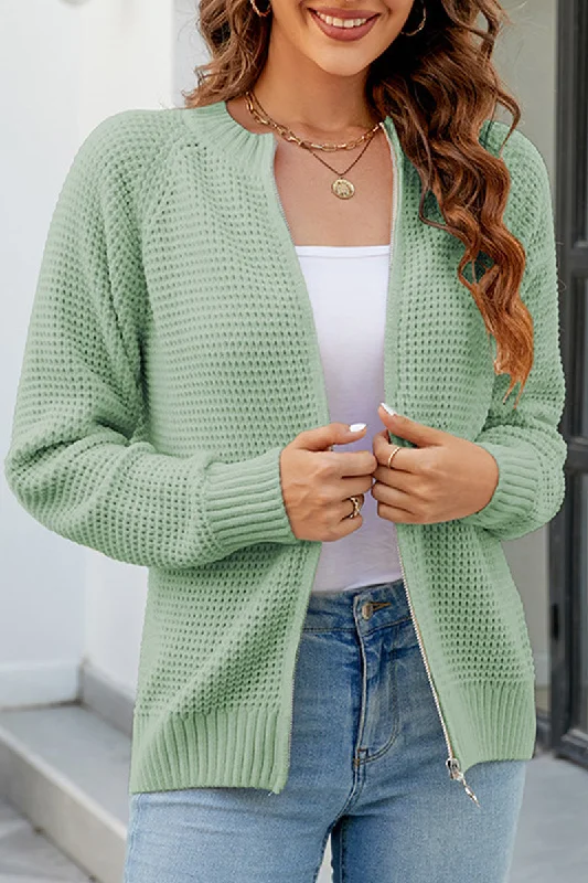 WOMEN ZIP UP CLOSURE WAFFLE KNITTED LIGHT JACKET Denim Jacket Leather Jacket Suede Jacket WOMEN ZIP UP CLOSURE WAFFLE KNITTED LIGHT JACKET Denim Jacket Leather Jacket Suede Jacket