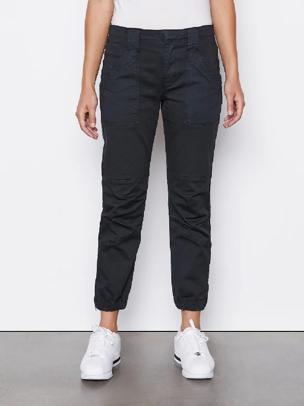 Banded Bottom Trapunto Moto Pant -- Washed Black Elegant Palazzo Trousers