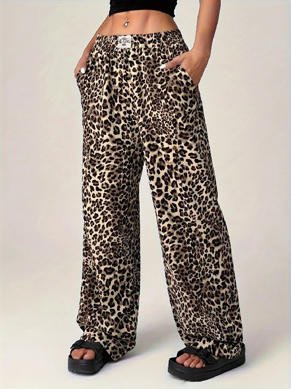 Hazel Blues® |  Leopard Wide Leg Pants with Pockets Cozy Fitted Pants