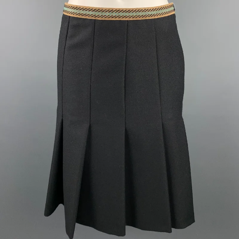 M MISSONI Size 6 Black Twill Wool Pleated A-Line Skirt patchwork skirt art