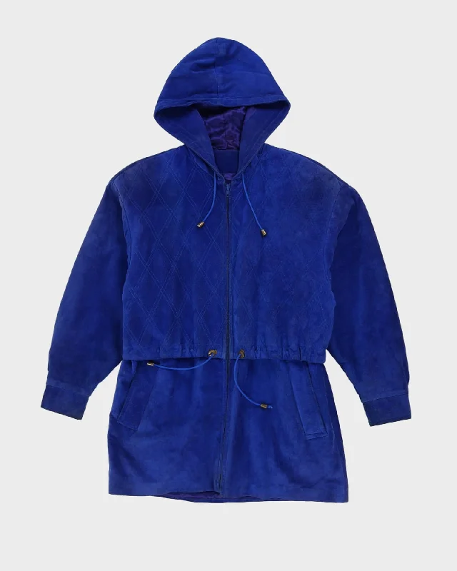 Blue Suede Hooded Jacket - M Quilted Jacket Puffer Jacket Insulated Jacket