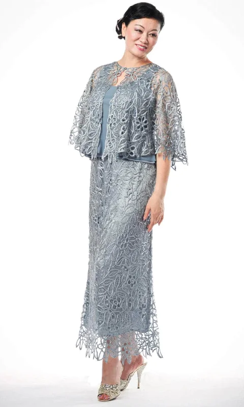Soulmates C80312 - Beaded Lace Cape Top And Skirt Set belted skirt waist