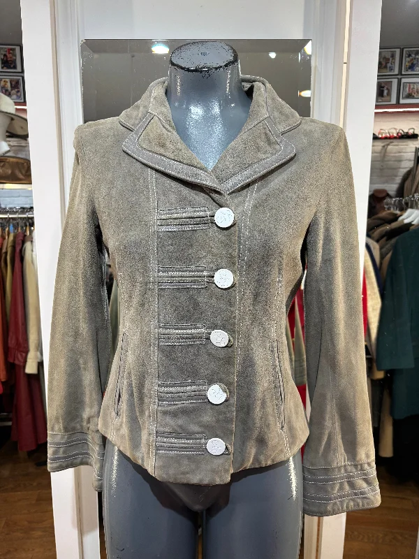 00’s Gray Suede Jacket by Zac Posen Knit Fabric Woven Fabric Fleece Fabric