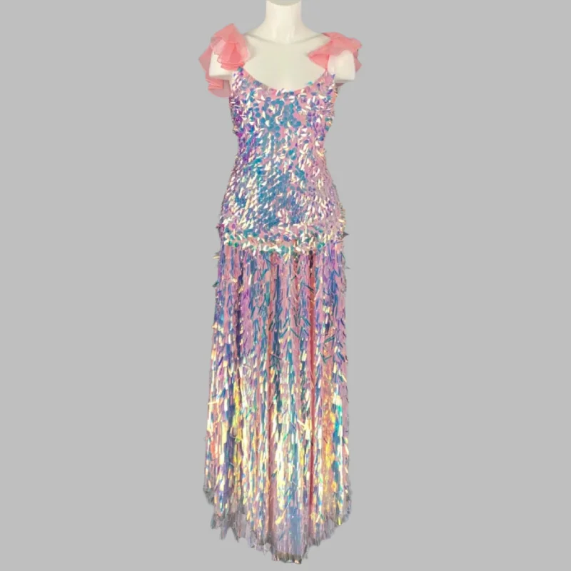 NEUBYRNE Size S Pink Silk Paillette Sequin Skirt Set velvet skirt plush