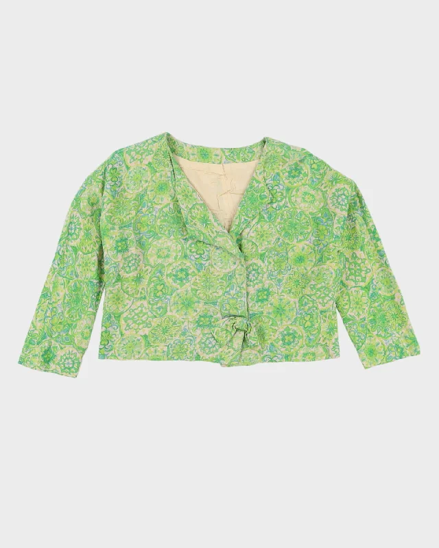 Vintage 1960s Green Cropped Blazer Jacket - S Satin Jacket Silk Jacket Chiffon Jacket