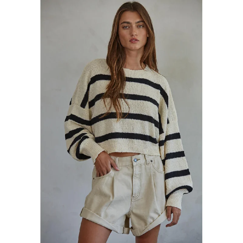 By Together - Rowan Striped Sweater - Natural Black Cotton Fabric Linen Fabric Terry Fabric By Together - Rowan Striped Sweater - Natural Black Cotton Fabric Linen Fabric Terry Fabric
