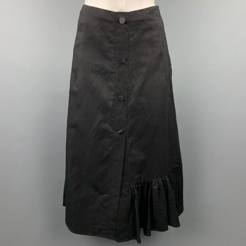EUDON CHOI Size 2 Black Cupro Blend Buttoned Ruffle Skirt denim skirt stylish