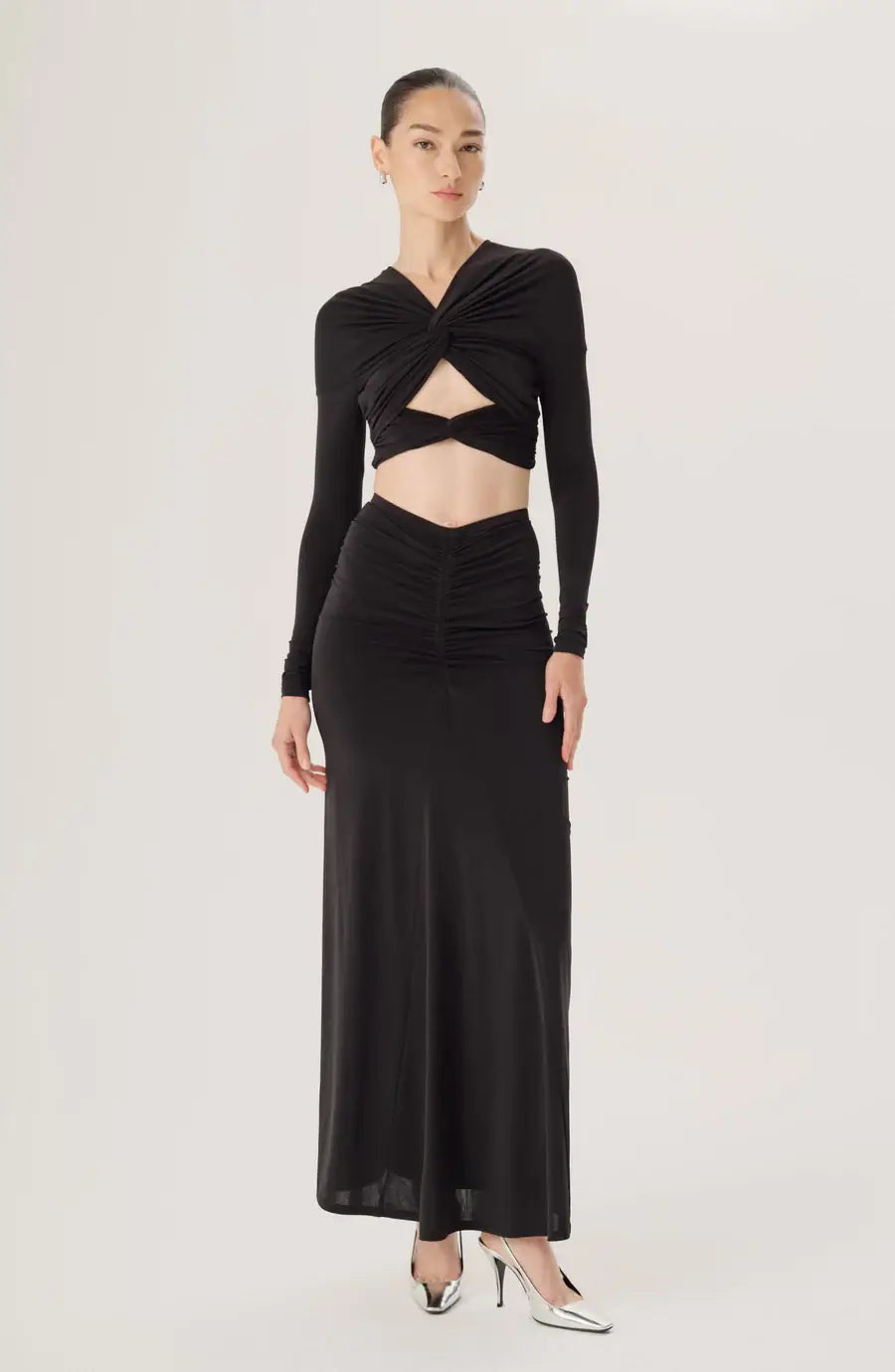 Ronny Kobo - Chase skirt in Jet Black silk skirt lustrous