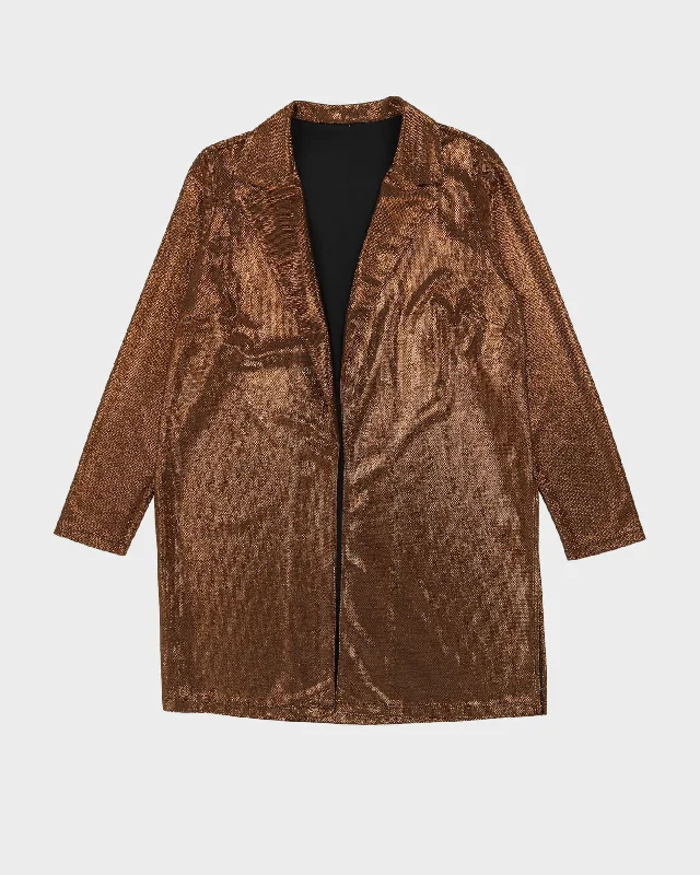 Y2K Copper Metallic Blazer Jacket - L Tailored Jacket Straight Jacket A-Line Jacket