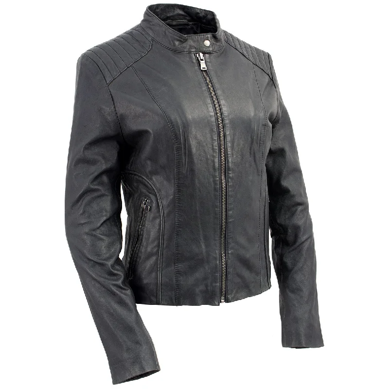 Milwaukee Leather Vintage SFL2814 Women's Black Leather Motorcycle Style Fashion Jacket Notch Collar Peter Pan Collar Cowl Neck Milwaukee Leather Vintage SFL2814 Women's Black Leather Motorcycle Style Fashion Jacket Notch Collar Peter Pan Collar Cowl Neck