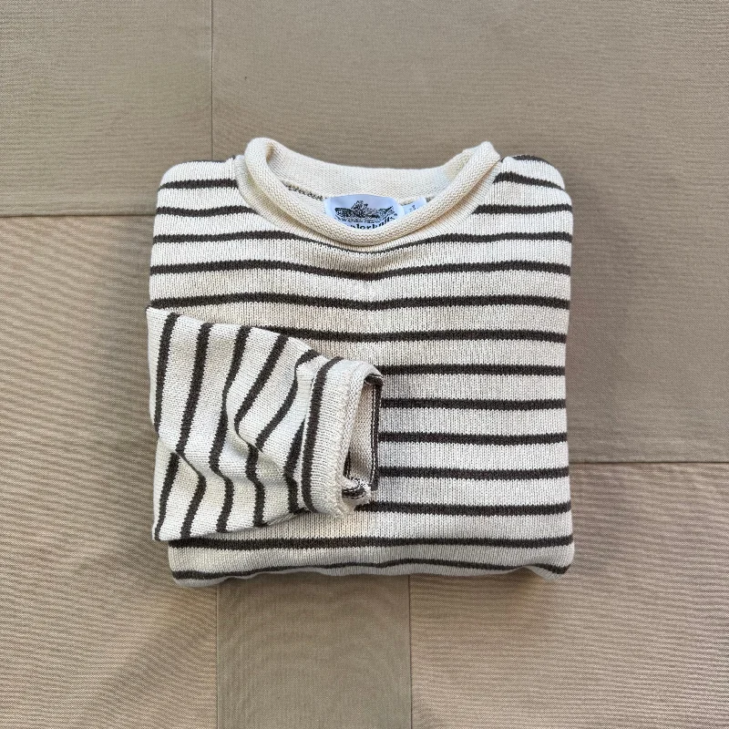 Nantucket Striped Roll Neck Sweater, Natural/Earth Turtle Neck Boat Neck Asymmetrical Neck Nantucket Striped Roll Neck Sweater, Natural/Earth Turtle Neck Boat Neck Asymmetrical Neck