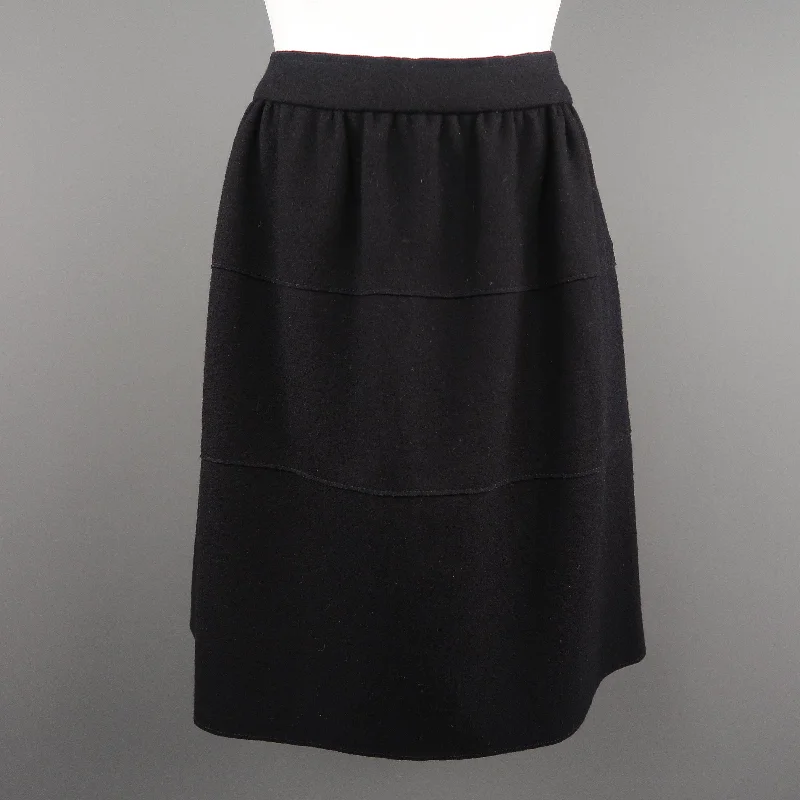 PRADA Size US 4 / IT 40 Black Virgin Wool Gathered Circle Skirt denim skirt classic