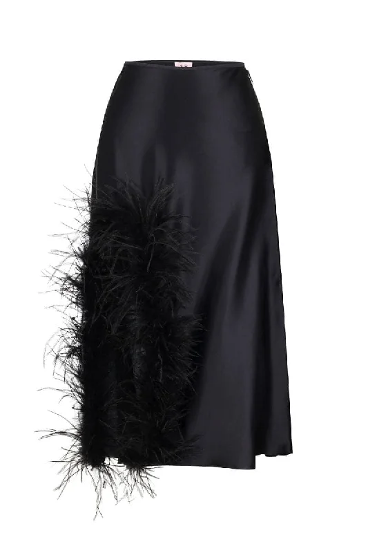 BLACK LAETITIA FEATHER MIDI SKIRT wrap skirt elegant