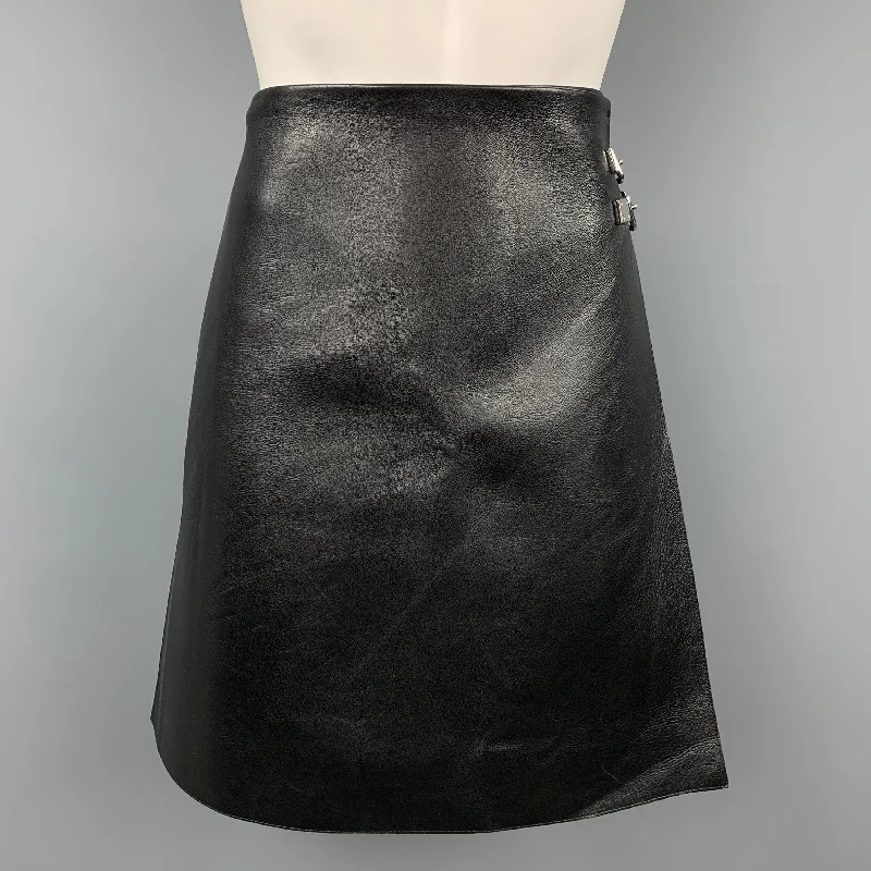 RALPH LAUREN COLLECTION Size 10 Black Leather A-Line Skirt corduroy skirt cozy