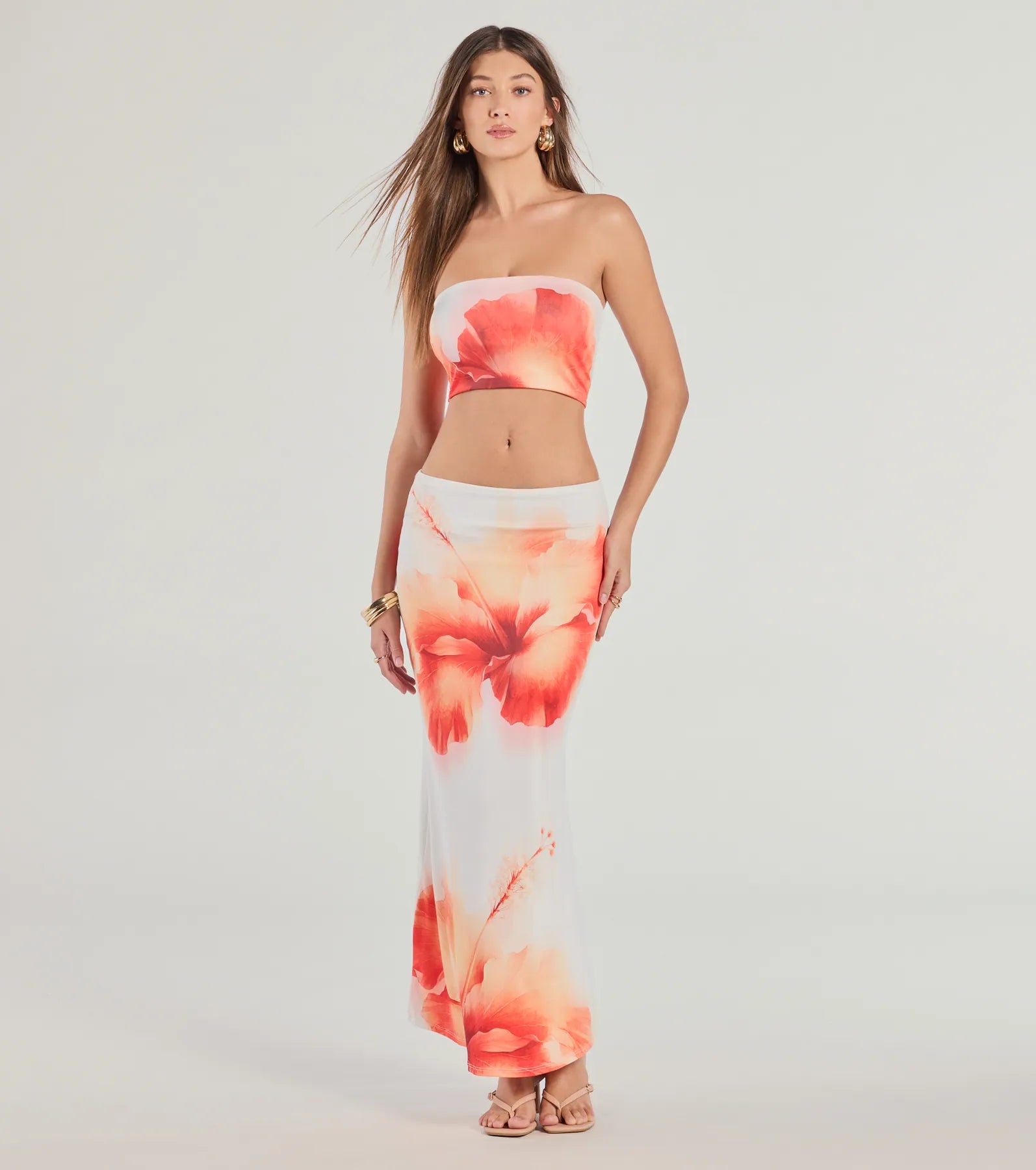 Outside The Lines Floral Print Maxi Skirt belted skirt waist