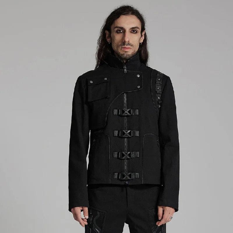 Men's Cyberpunk Buckle-up Rivets Jacket Bomber Jacket Anorak Windbreaker