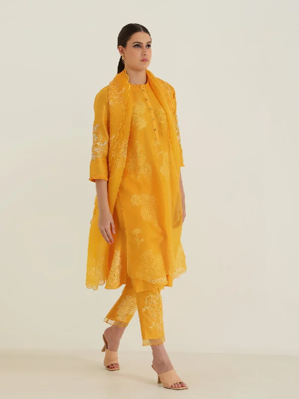 Printed Tunic & Printed Slik Chanderi Pant With Dupatta Stylish Casual Pants