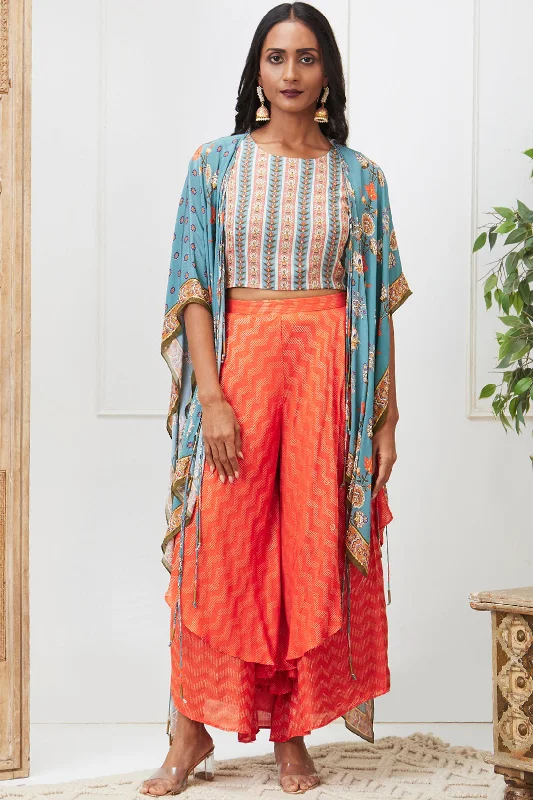 Tabriz Embroidered Drape Pant Set With Jacket Soft Sweatpants Style