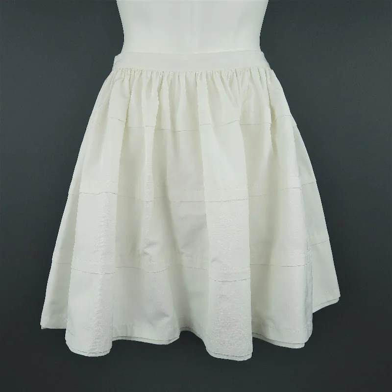 RED VALENTINO Size 6 White Cotton Blend Canvas Gathered Circle Mini Skirt a-line skirt cut