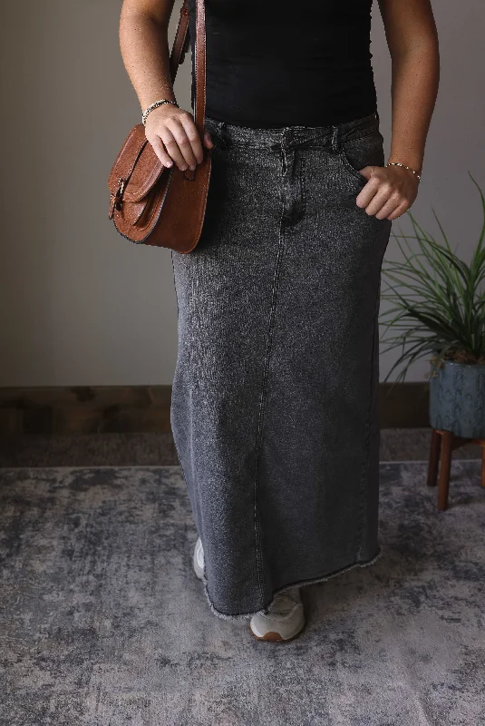 Dark Grey Denim Back Slit Maxi Skirt lightweight skirt design