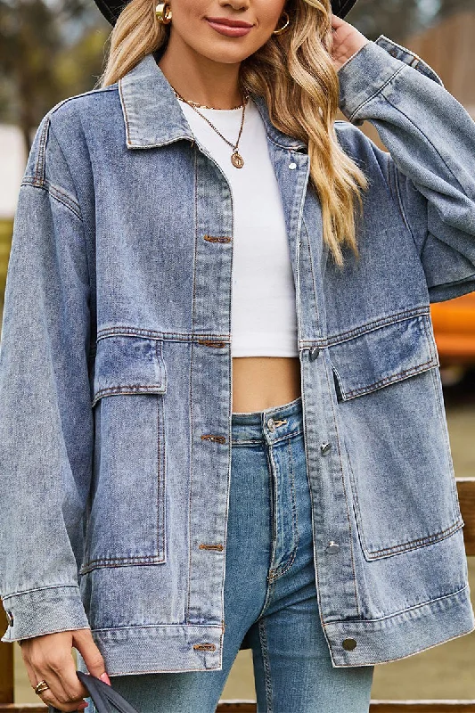 OVERSIZED BUTTON UP DENIM JACKET FOR WOMEN Tailored Jacket Straight Jacket A-Line Jacket