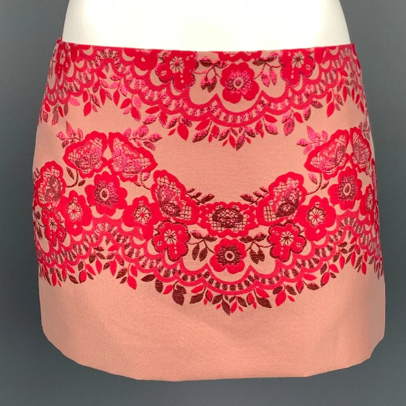 VALENTINO Size 6 Pink Jacquard Polyester Blend Mini Skirt ribbed skirt waist