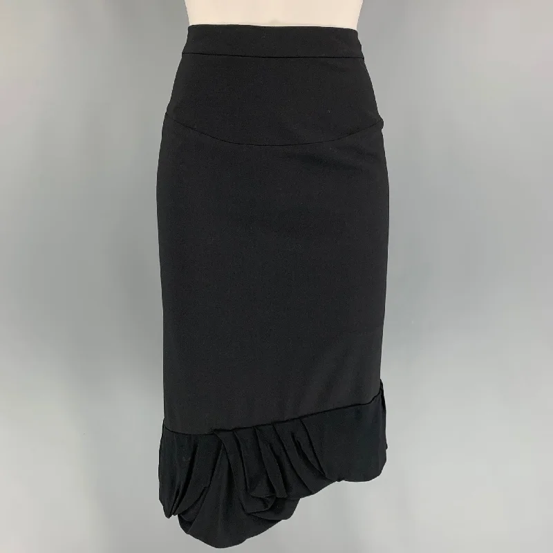 BALENCIAGA Size 8 Black Garbardine Wool Ruffle Skirt lace skirt delicate