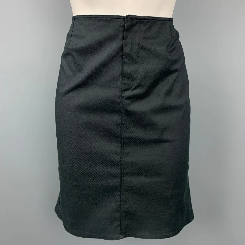 PRADA Size 2 Black Cotton Blend Flounce Skirt denim skirt classic