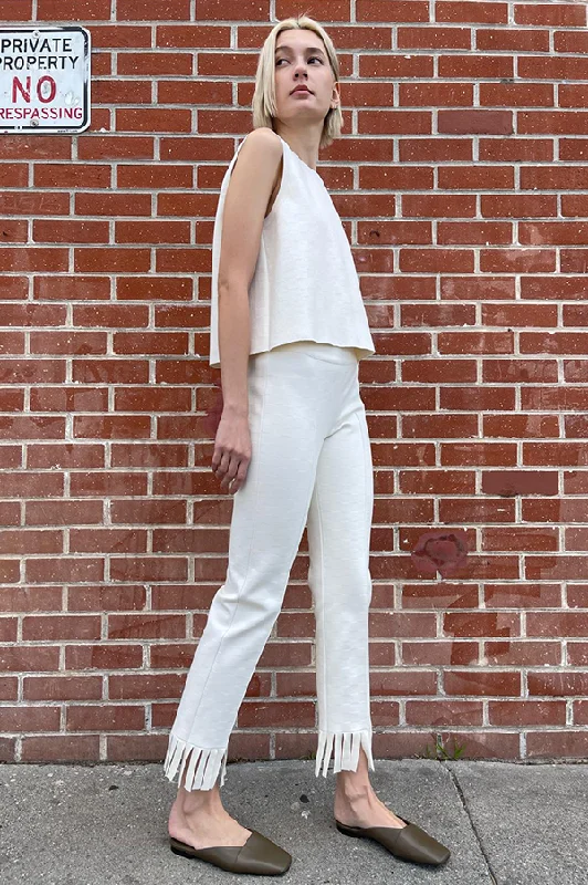 Fringed Louis Pant In Ecru Comfortable Denim Pants
