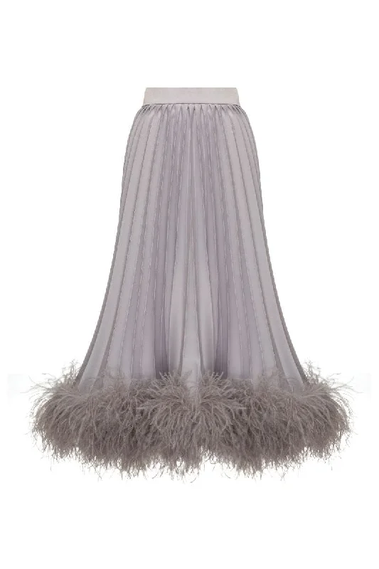 GRAY COTTON FEATHER-TRIMMED MAXI SKIRT midi skirt versatile