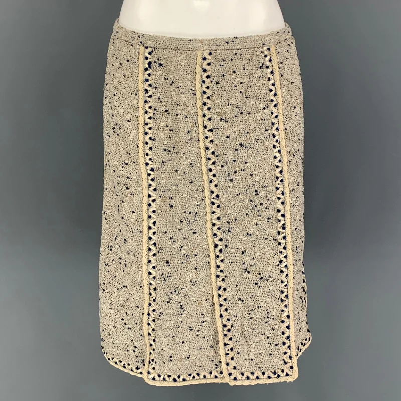 OSCAR DE LA RENTA Size 12 Beige Blue Cotton Tulip Skirt leather skirt bold