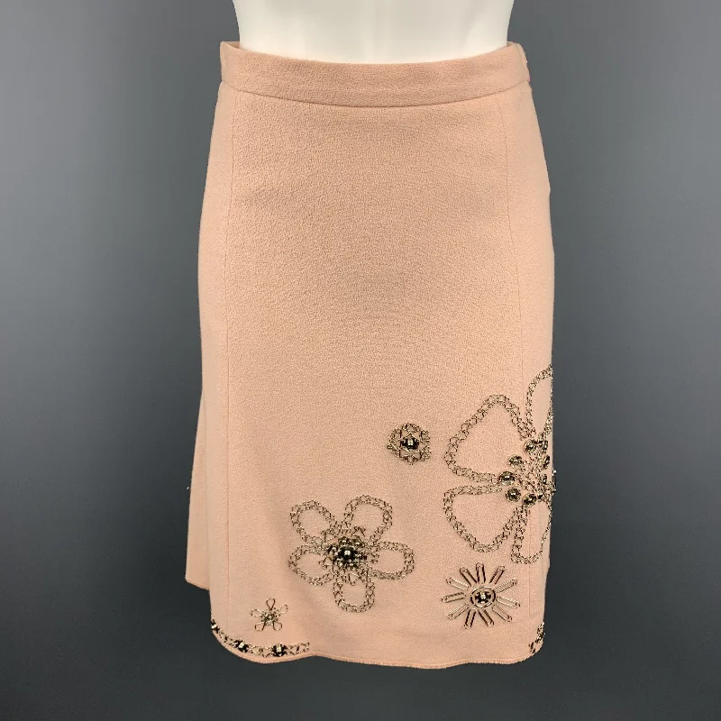 MOSCHINO Size 6 Rose Cotton Floral Embellished  Skirt cashmere skirt fine