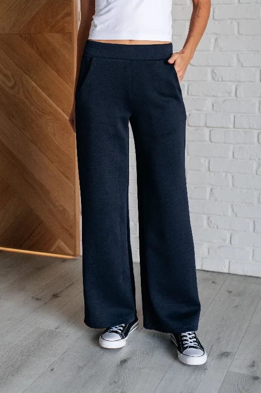 Hazel Blues® |  Resort Travel Wide Leg Crop Pant in  Navy Fashionable Track Pants